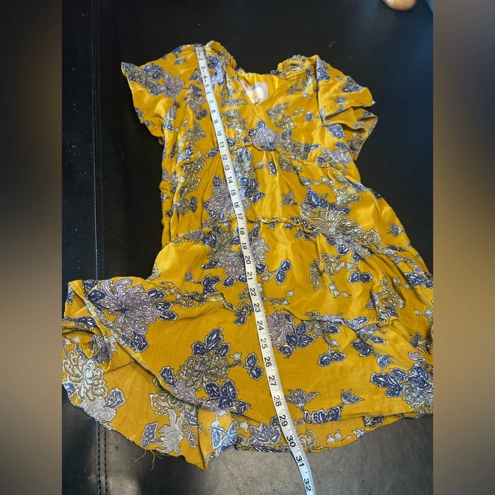 Anthropologie Mustard and Indigo Floral Mini Dress size XS * - Picture 12 of 15